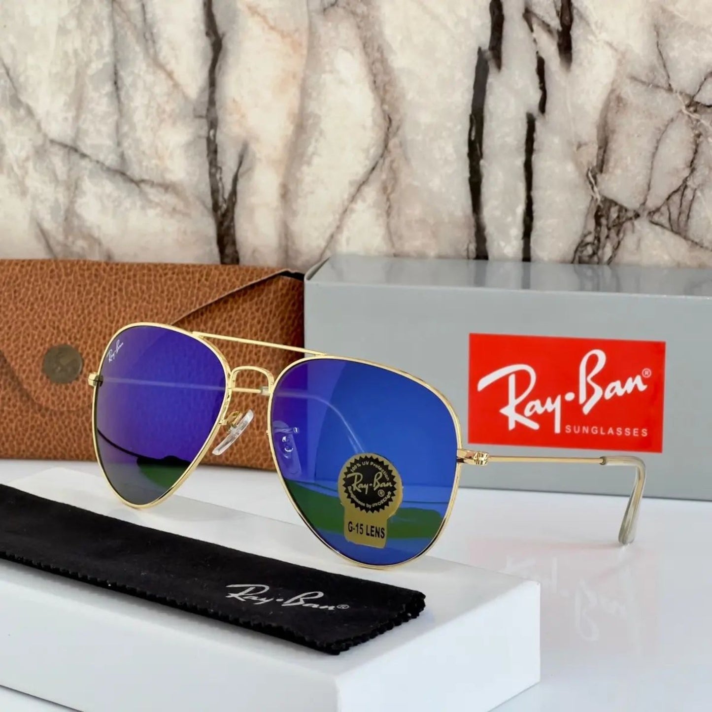New Stylish Aviator 3026 Blue and Gold Sunglasses for men and women.