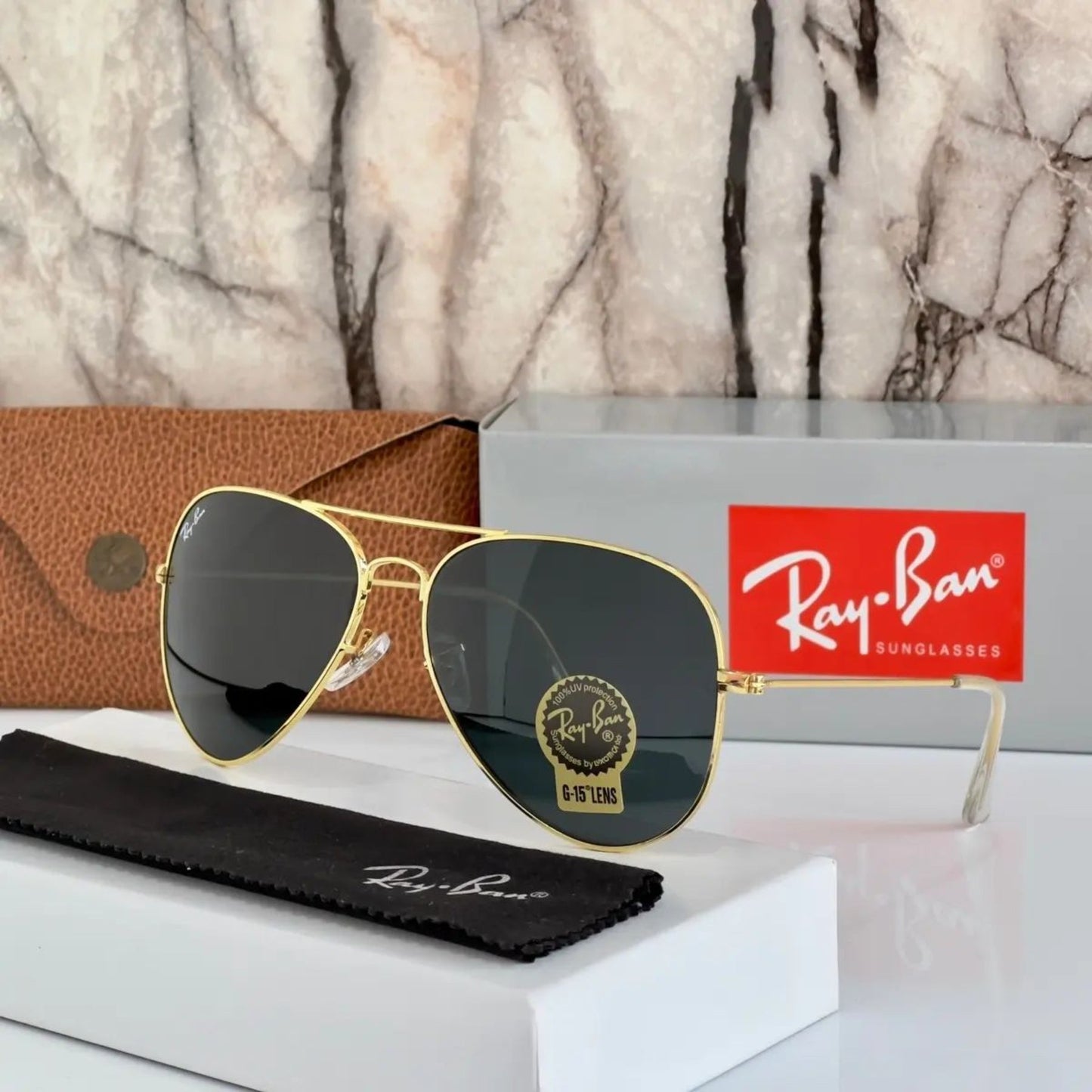 New Stylish Aviator 3026 Black and Gold Sunglasses for men and women.