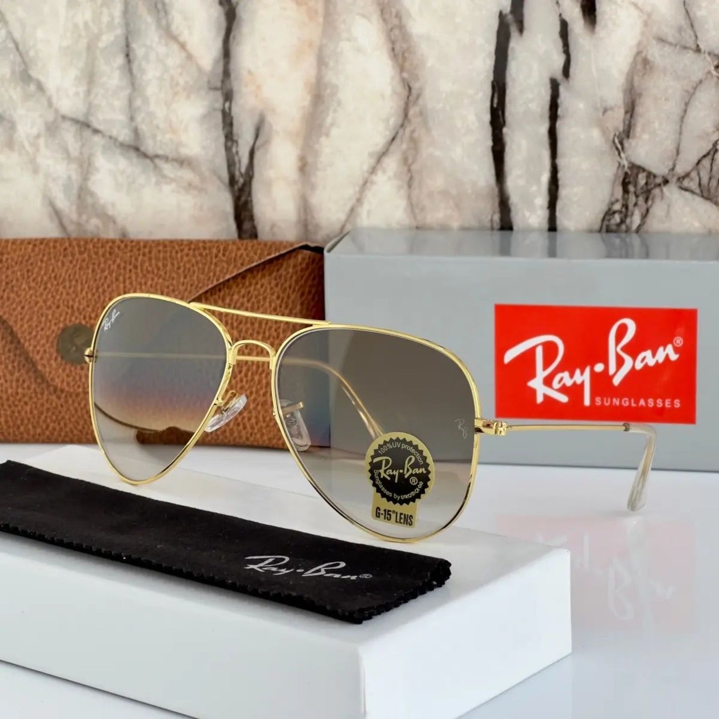 New Stylish Aviator 3026 Brown Shade and Gold Sunglasses for men and women.