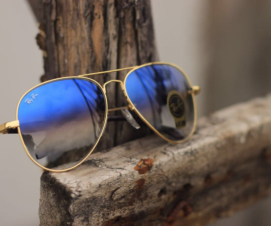 RB Ray-Ban New Fashion Arrival Blue Shade & Gold 3517 Oval Trendy Hot Favorite Master Pcs Sunglasses For Everyone.