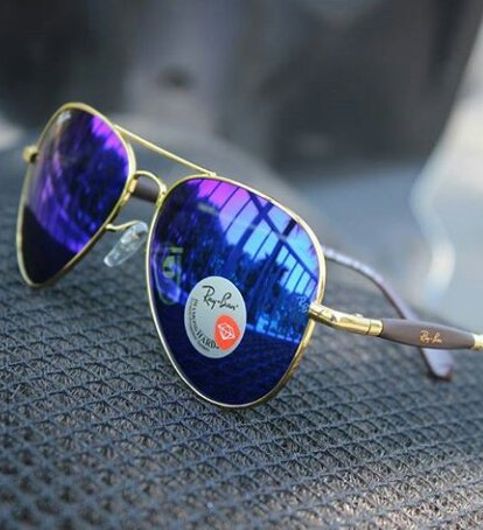 Ray-Ban Stylish New Oval Shape Blue & Gold 3517 Sunglasses For Men.