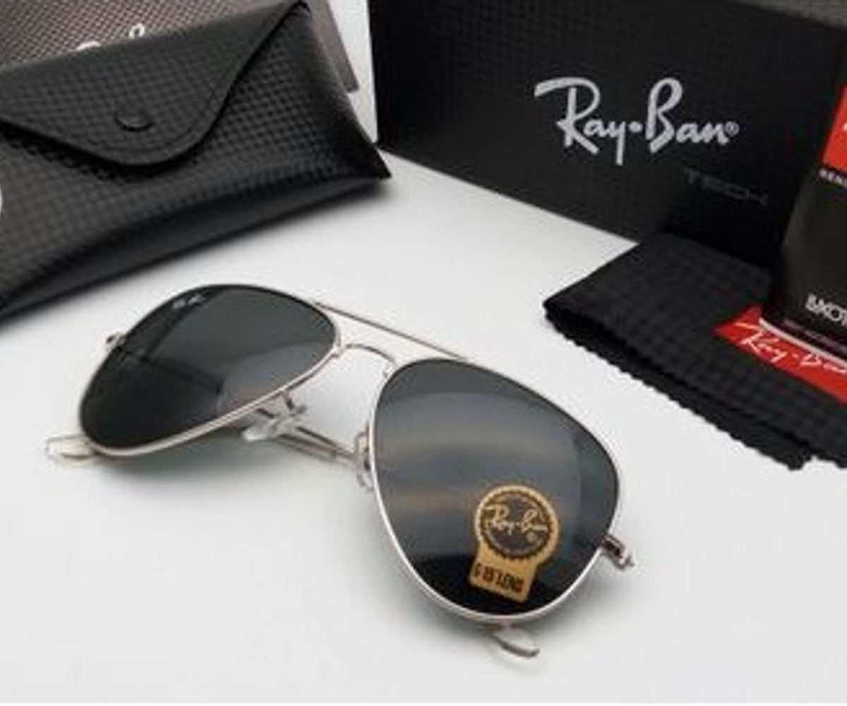 RB New Arrival Black & Silver 3026 Oval Master Pcs Sunglasses For Men.