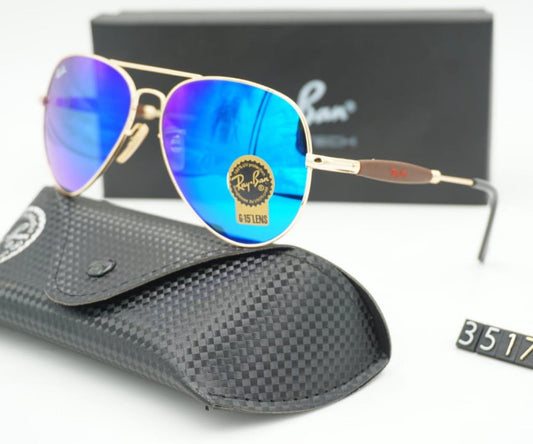 Ray-Ban New Design Aqua & Gold 3517 Oval Trendy Hot Favorite Master Pcs RB Sunglasses For Men.