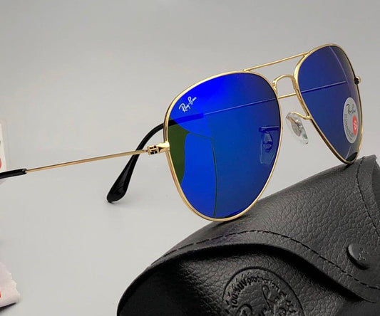 RB New Stylish Design Blue & Gold 3026 Aviator Master Pcs Sunglass For Unisex