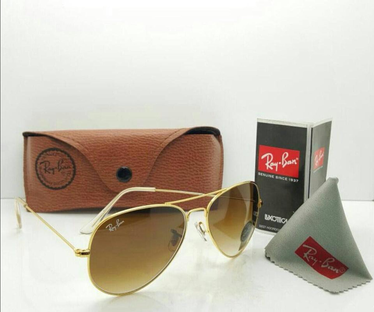 Ray-Ban Brown Shade & Gold 3026 Oval Shape Master Pcs Sunglasses For Men.