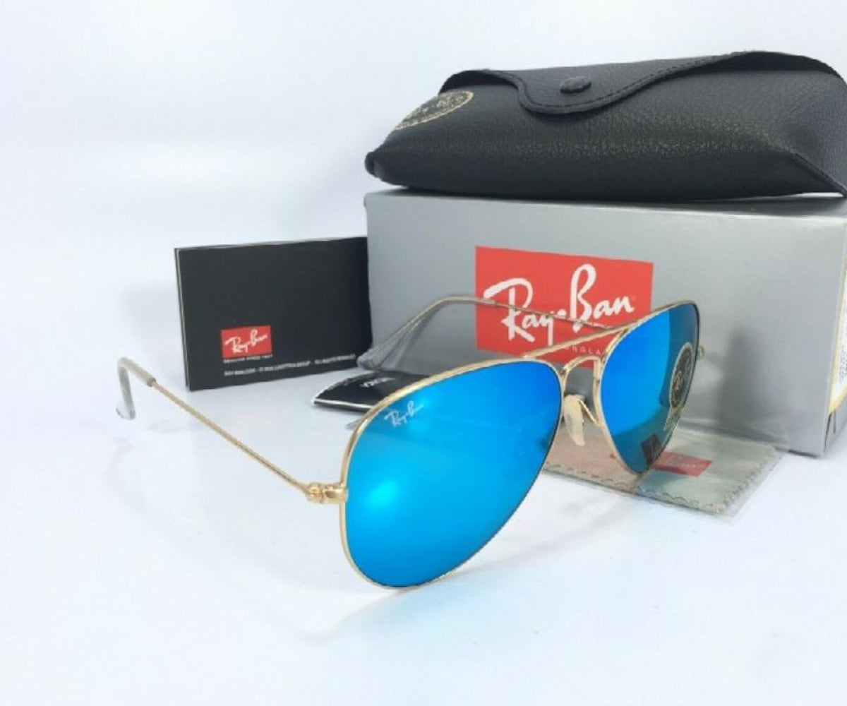 RB New Arrival Aqua & Gold 3026 Oval Design Master Pcs Sunglasses For Men.