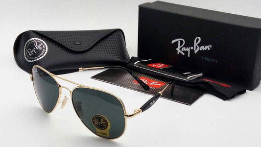 Ray-Ban Stylish New Oval Shape Black & Gold 3517 Sunglasses For Men.