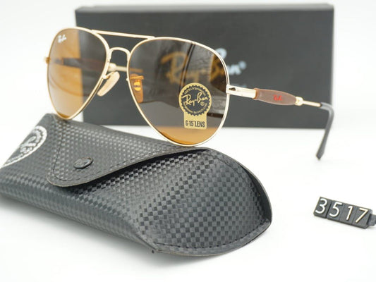 Ray-Ban New Stylish Brown & Gold 3517 Oval Trendy Hot Favorite Vintage Master Pcs Sunglass For Unisex.