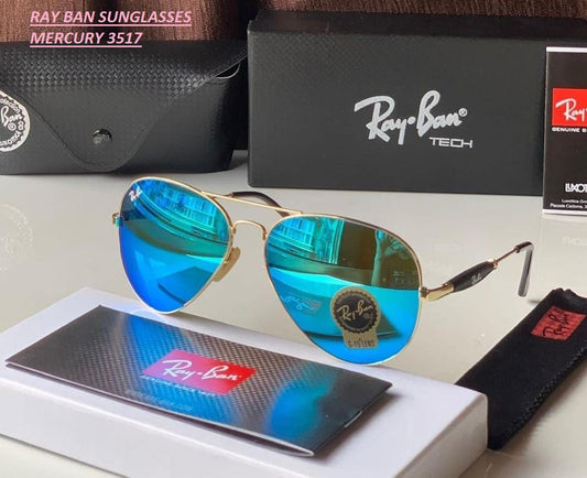 Ray-Ban Stylish New Oval Shape Aqua & Gold 3517 Sunglasses For Men.