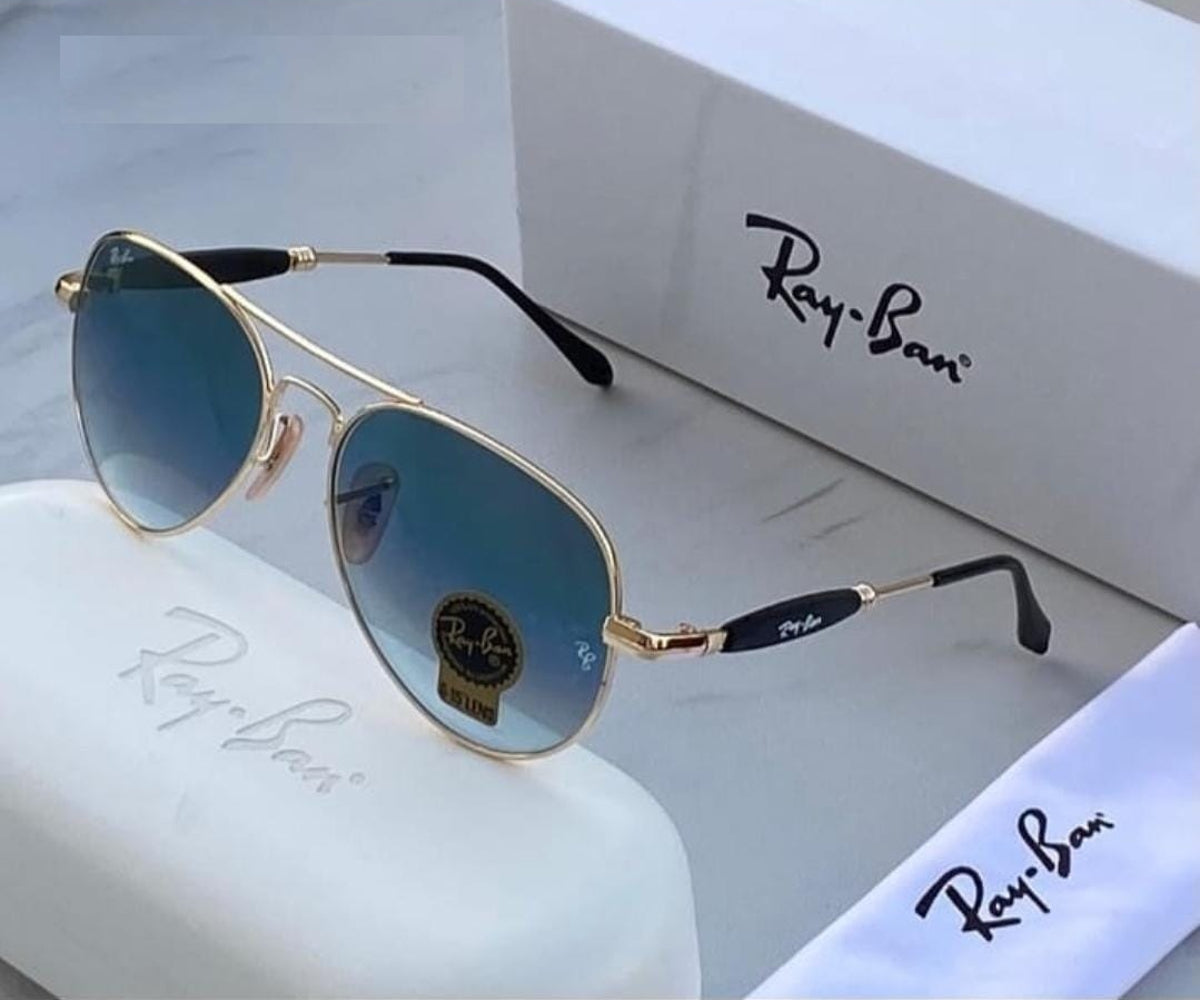 Ray-Ban (RB) New Luxury Blue Shade & Gold 3517 Oval Vintage Master Pcs Sunglass For Unisex.