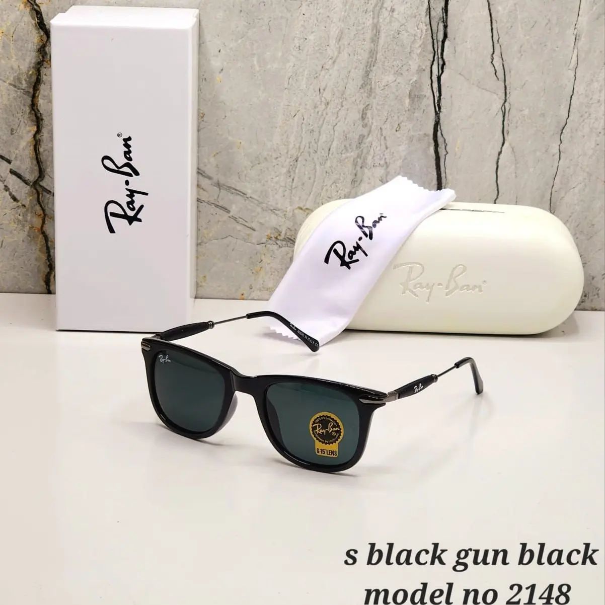 Ray-Ban New Stylish Aviator Squarer 2148 Black & Black Model Sunglasses For Men and Women.