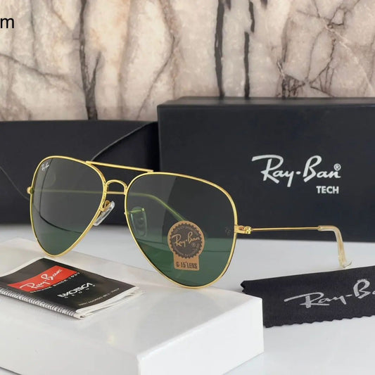 Ray-Ban New Stylish Aviator 3026 Green and Gold Sunglasses for men and women.